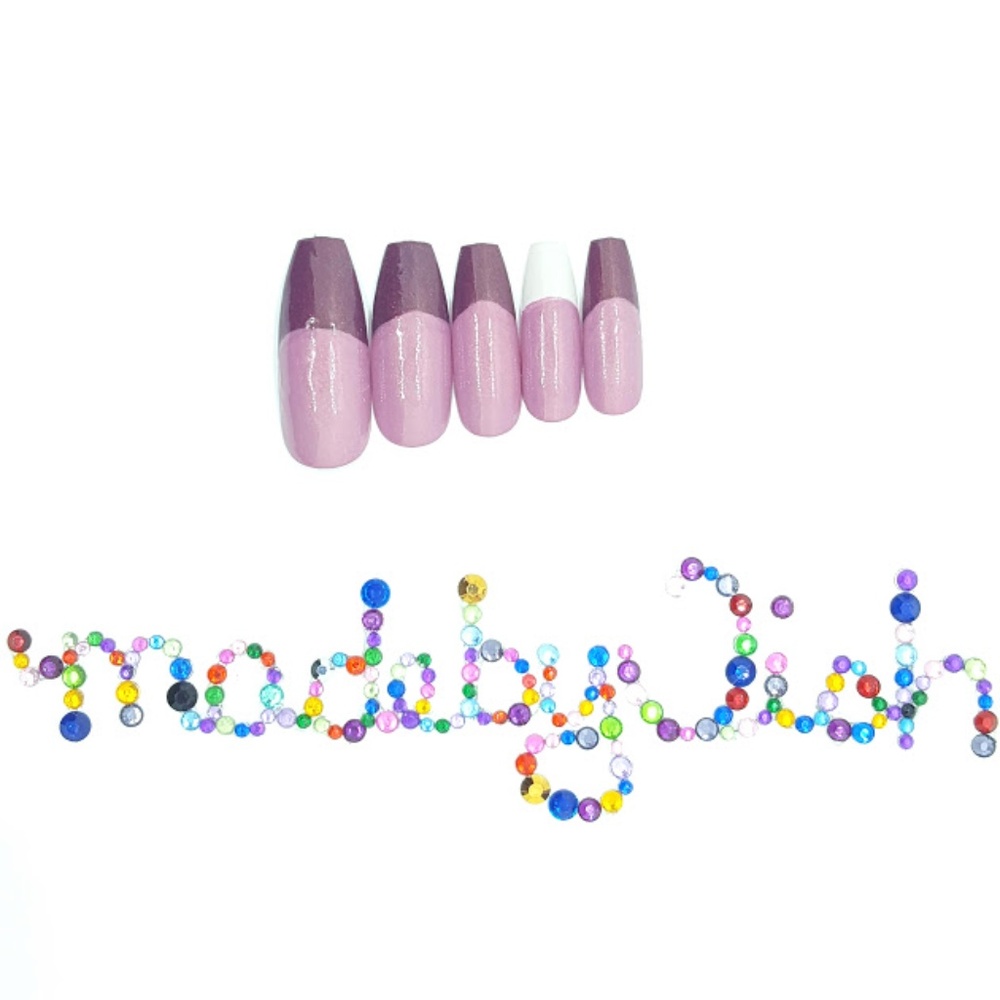 Pink Purple French Tips Long Coffin Press On Nails